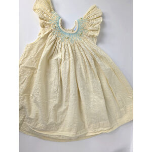 Remember Nguyen Girls Floral Smocked Dress Yellow White Seersucker Ruffle 24 Mo